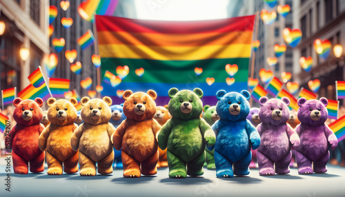 Regenbogen Bären Hand in Hand beim CSD, Pride, LGBT