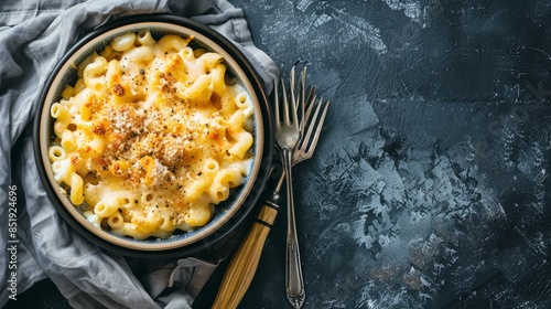 Wallpaper Mural Bowl of kids cheese macaroni with utensils. copy space. national mac and cheese day Torontodigital.ca