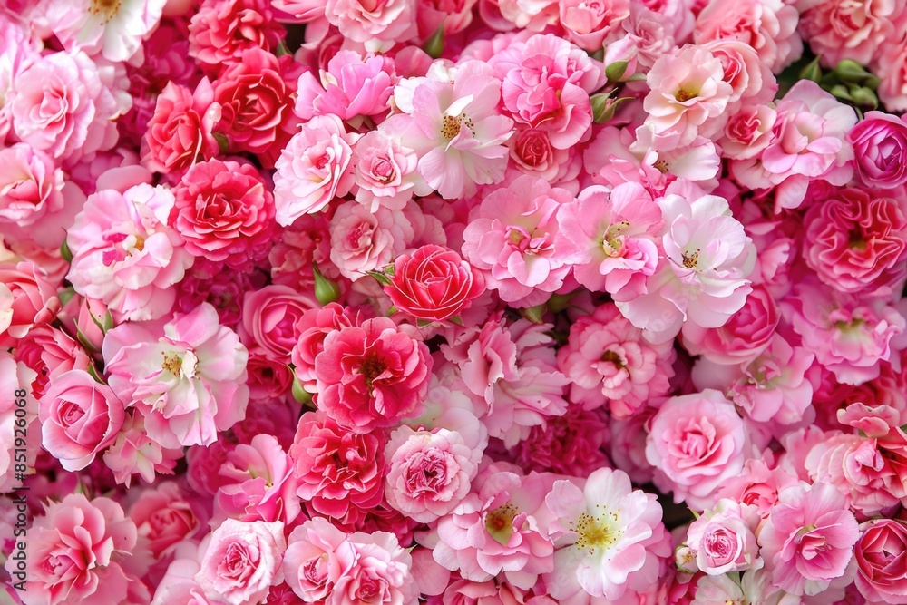 Pink Flowers. Top View of Beautiful Big Rose Bouquet in Full Bloom Pink Flowers. Top View of Beautiful Big Rose Bouquet in Full Bloom