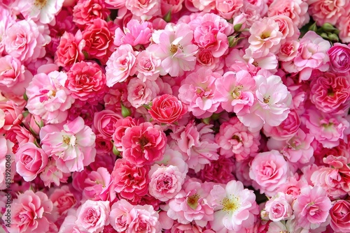 Wallpaper Mural Pink Flowers. Top View of Beautiful Big Rose Bouquet in Full Bloom Torontodigital.ca