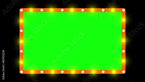 blank billboard blank frame alternating flashing lights vintage 4k vegas green screen animation promo board lamp frame board