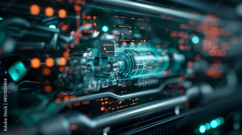 Futuristic digital interface with glowing neon lights, representing advanced technology in a cybernetic system. Futuristic digital interface with glowing neon lights, representing advanced technology in a cybernetic system.