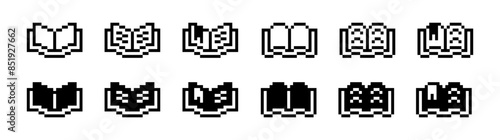 book 8-bit pixel icon. notebook education school classroom reading pictogram graphic design art illustration vector. retro game screen bookmark journal diary pixel art 16-bit 8bit web e-book read note