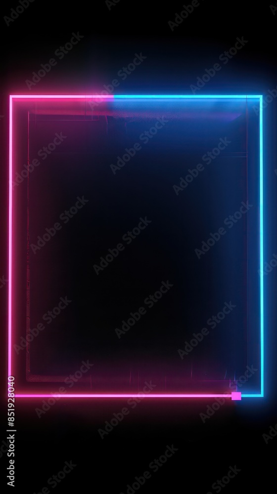 Square rectangle picture frame with two tone neon color motion graphic on isolated black background. 3D illustration rendering. Empty copy space Square rectangle picture frame with two tone neon color motion graphic on isolated black background. 3D illustration rendering. Empty copy space
