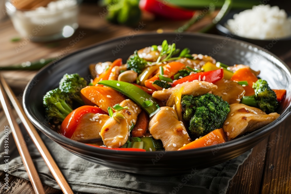 Vibrant Chicken and Vegetable Stir Fry in Wok - Perfect for Healthy Meals, Recipe Cards, and Cooking Blogs Vibrant Chicken and Vegetable Stir Fry in Wok - Perfect for Healthy Meals, Recipe Cards, and Cooking Blogs