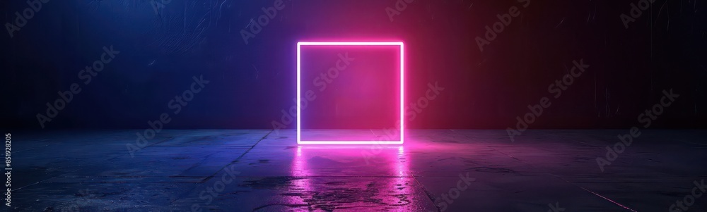 Square rectangle picture frame with two tone neon color motion graphic on isolated black background. 3D illustration rendering. Empty copy space Square rectangle picture frame with two tone neon color motion graphic on isolated black background. 3D illustration rendering. Empty copy space