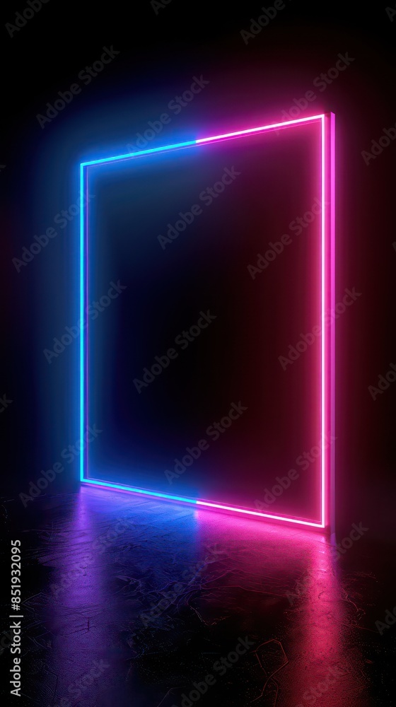Square rectangle picture frame with two tone neon color motion graphic on isolated black background. 3D illustration rendering. Empty copy space Square rectangle picture frame with two tone neon color motion graphic on isolated black background. 3D illustration rendering. Empty copy space