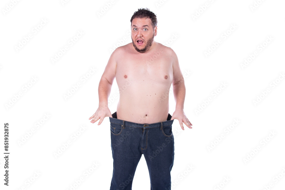 Fototapeta premium Funny fat man. Diet and healthy lifestyle. White background.