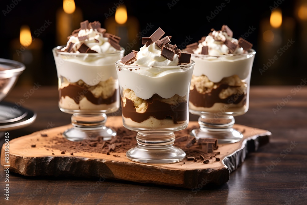 Decadent Chocolate and Vanilla Parfait with Whipped Cream and Chocolate Shavings. Decadent Chocolate and Vanilla Parfait with Whipped Cream and Chocolate Shavings.