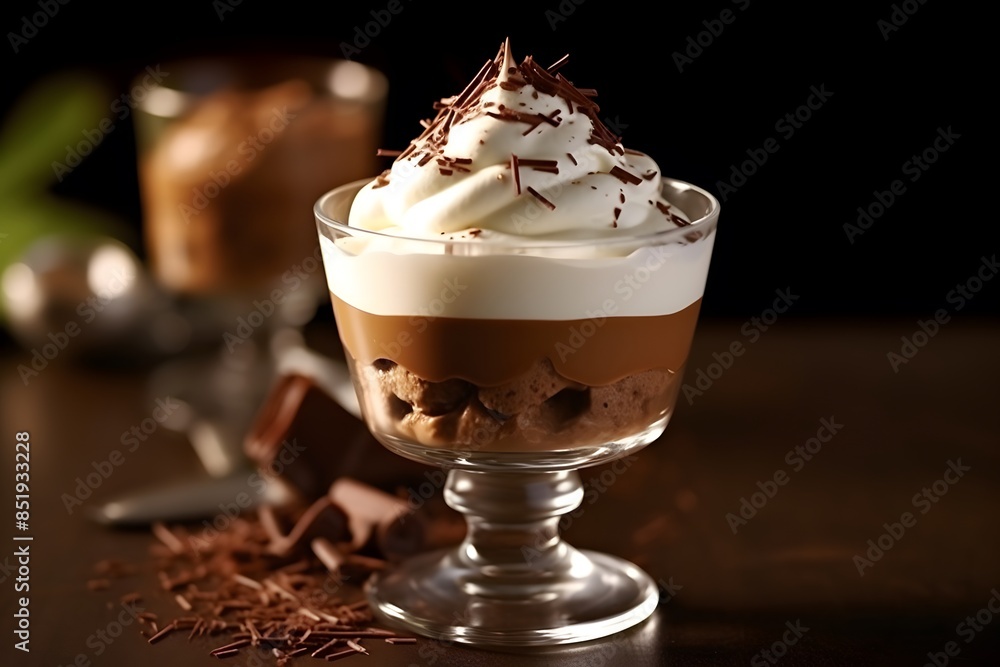 Decadent Chocolate and Vanilla Parfait with Whipped Cream and Chocolate Shavings. Decadent Chocolate and Vanilla Parfait with Whipped Cream and Chocolate Shavings.