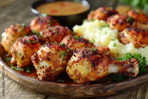 Golden fried chicken drumsticks seasoned with a blend of herbs and spices