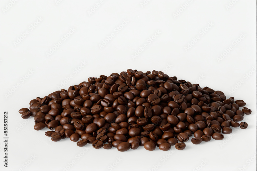 Pile of roasted coffee beans on white background Pile of roasted coffee beans on white background