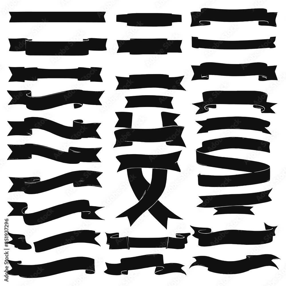 Ribbon silhouette banners set black shape Ribbon silhouette banners set black shape