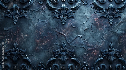 An ornate background of intricate gothic patterns and designs in dark, moody colors