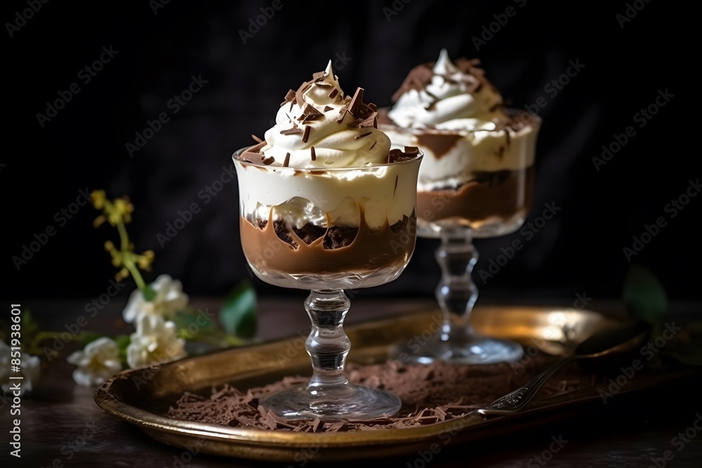 Decadent Chocolate and Vanilla Parfait with Whipped Cream and Chocolate Shavings. Decadent Chocolate and Vanilla Parfait with Whipped Cream and Chocolate Shavings.