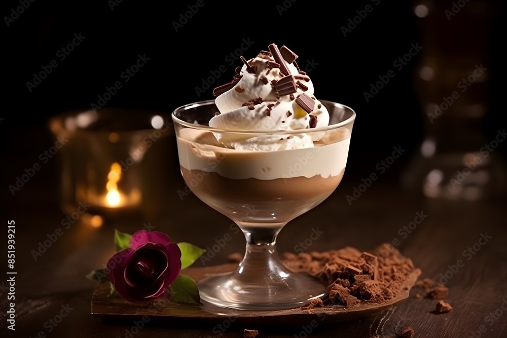 Decadent Chocolate and Vanilla Parfait with Whipped Cream and Chocolate Shavings. Decadent Chocolate and Vanilla Parfait with Whipped Cream and Chocolate Shavings.