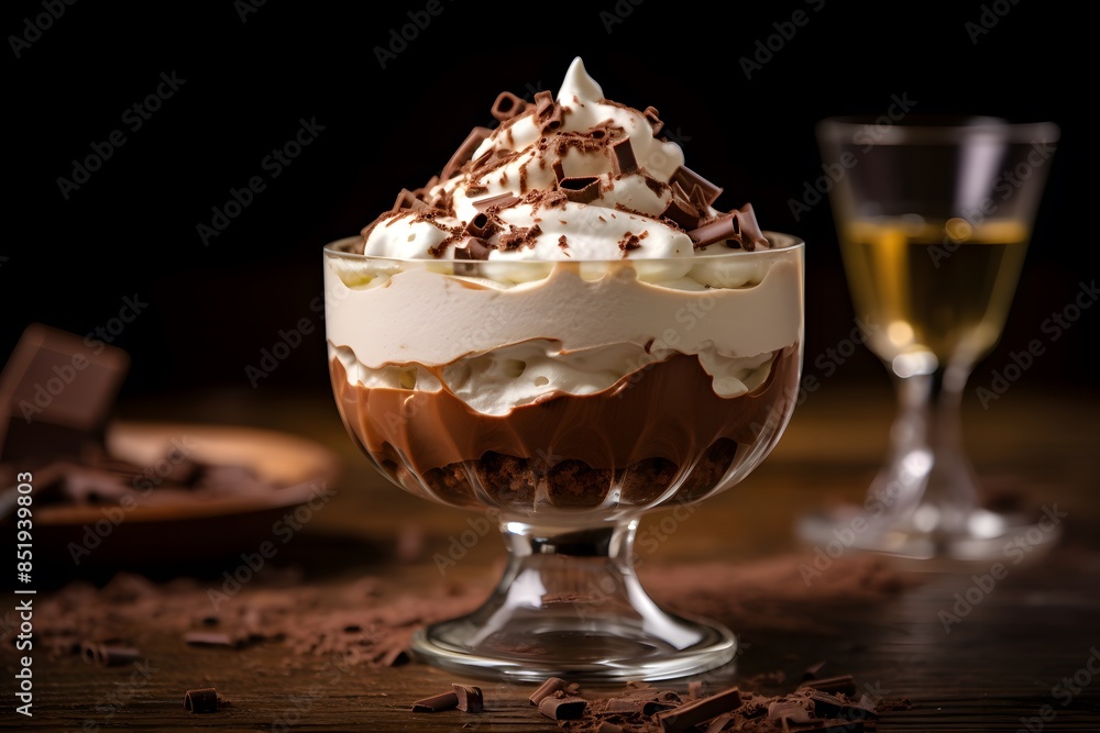 Decadent Chocolate and Vanilla Parfait with Whipped Cream and Chocolate Shavings. Decadent Chocolate and Vanilla Parfait with Whipped Cream and Chocolate Shavings.