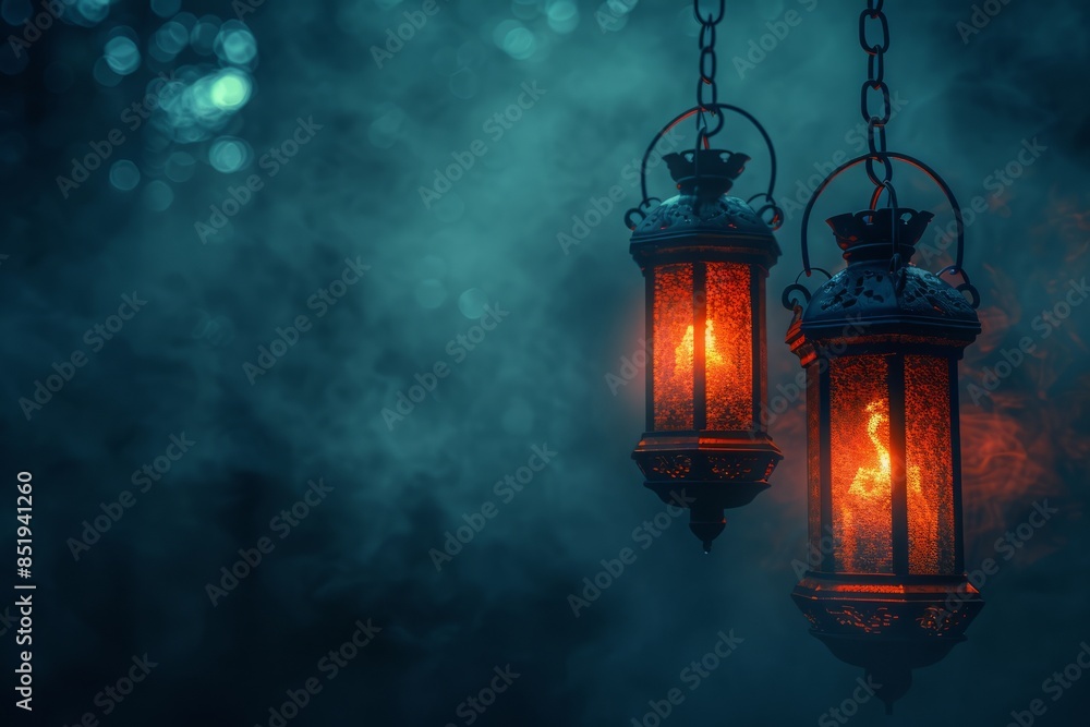 3D Spooky lanterns background with horror place 3D Spooky lanterns background with horror place