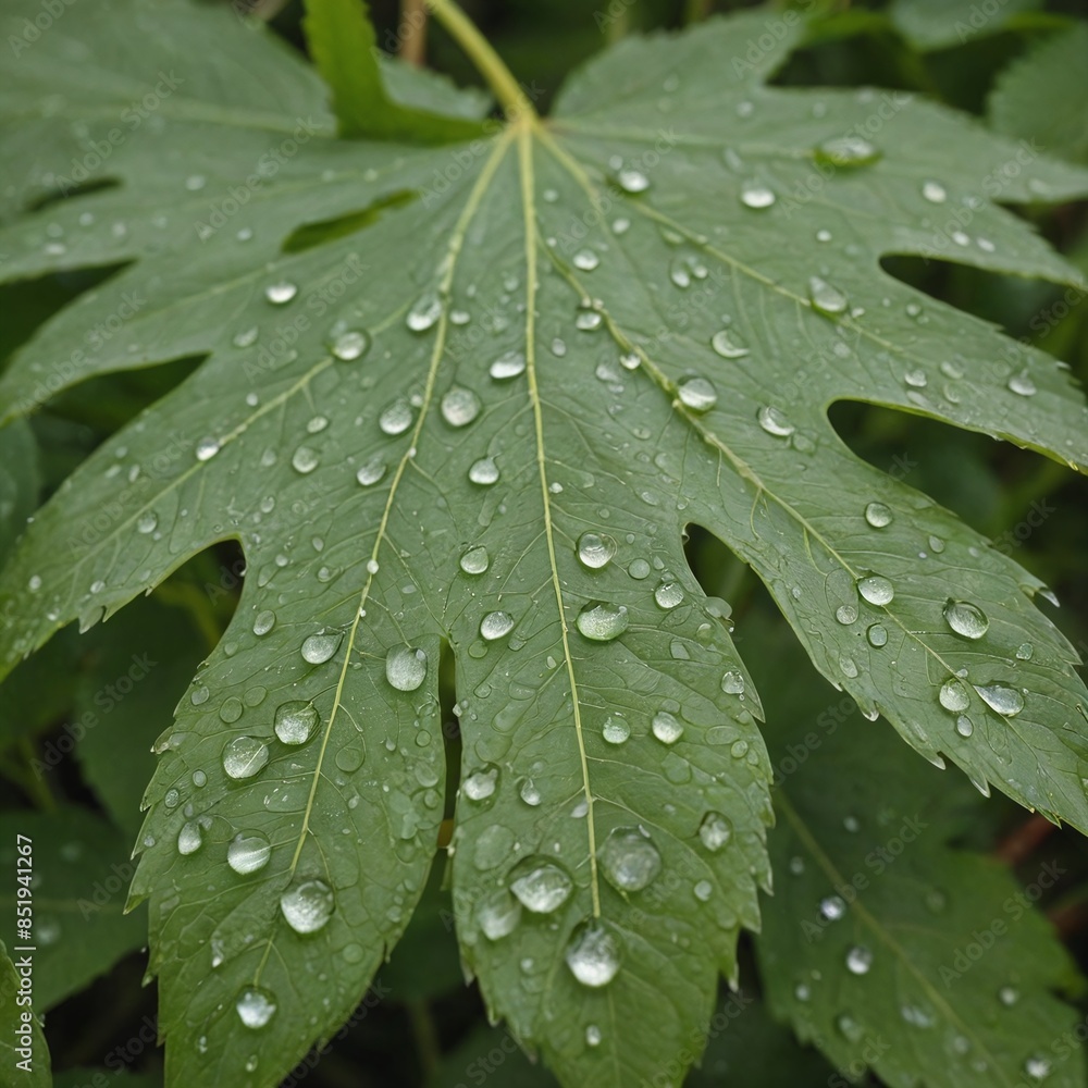Fototapeta premium Dewy Leaf Macro Natures Elegance in Green and Clear