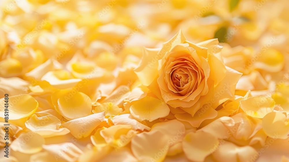 Yellow rose flower with petals on floral background in close up view in nature Yellow rose flower with petals on floral background in close up view in nature