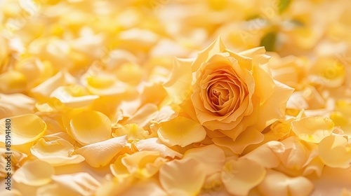 Yellow rose flower with petals on floral background in close up view in nature