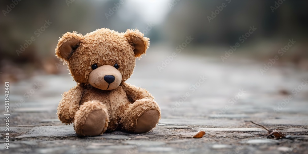 Symbolism of an old, worn teddy bear representing childhood struggles with psychological difficulties and sadness. Concept Teddy Bear, Symbolism, Childhood Struggles, Psychological Difficulties Symbolism of an old, worn teddy bear representing childhood struggles with psychological difficulties and sadness. Concept Teddy Bear, Symbolism, Childhood Struggles, Psychological Difficulties