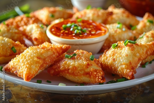 Crispy fried crab rangoons filled with cream cheese and crab meat