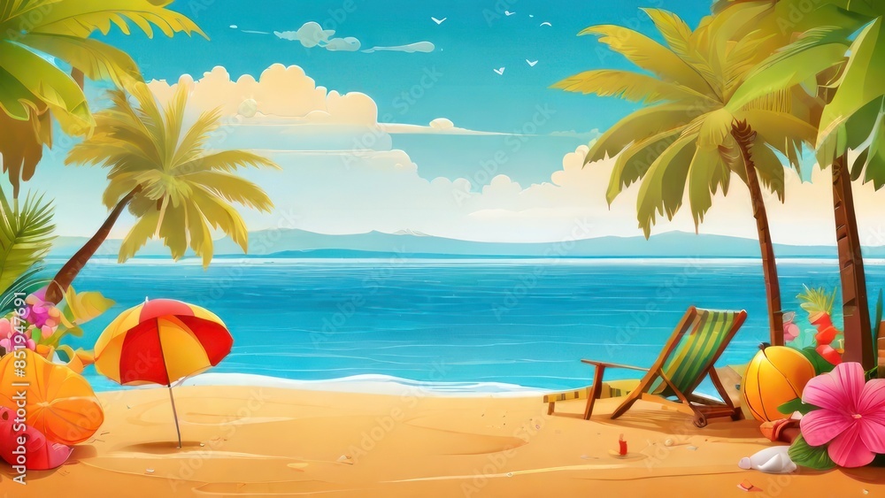 Obraz premium happy summer beach vector background 