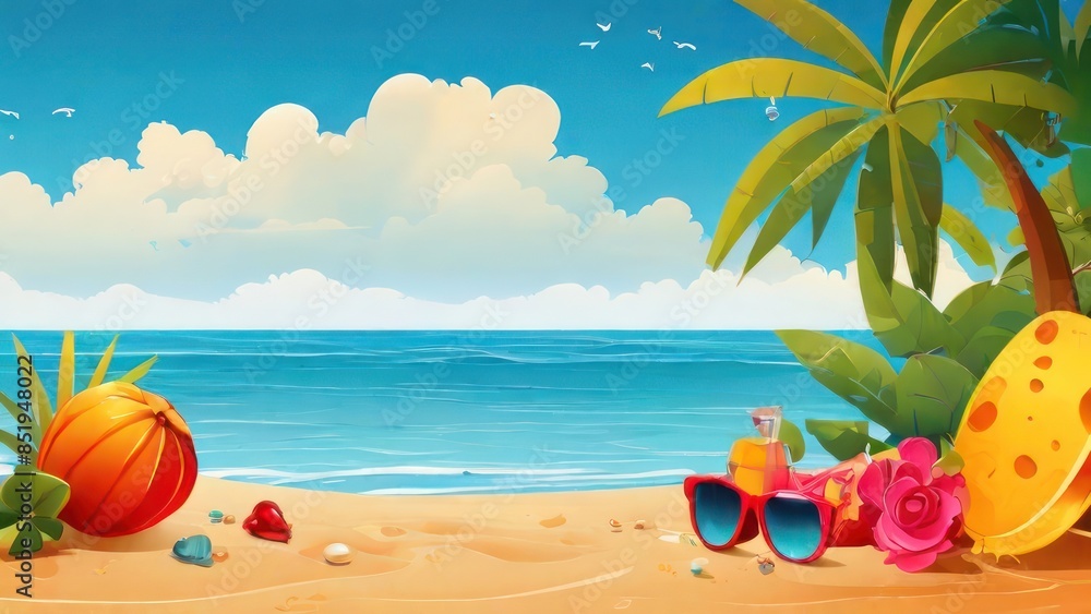 Obraz premium happy summer beach vector background 