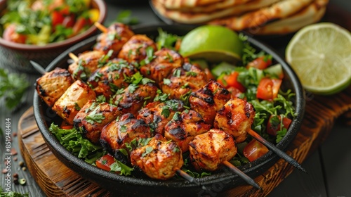 Grilled Chicken Skewers with Salad and Lime