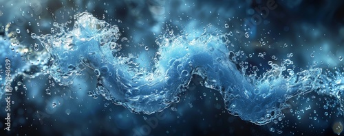 Abstract graphic design of water bubbles in motion on a blue background