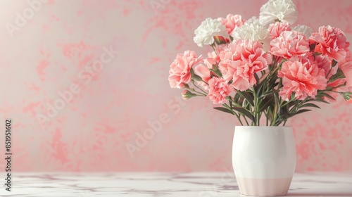 Wallpaper Mural Crafting a design concept for a Mother s Day holiday greeting featuring a beautiful carnation bouquet set against a backdrop of soft pastel pink table Torontodigital.ca