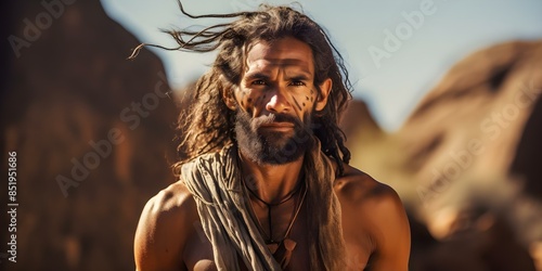 Navigating Songlines An Aboriginal Man Connecting Sacred Sites in the Australian Desert. Concept Australian Aboriginal culture, Songlines, Land conservation, Indigenous spirituality photo