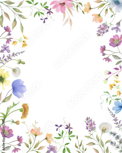  Watercolor floral frame. Hand drawn illustration isolated on white background. Vector EPS.
