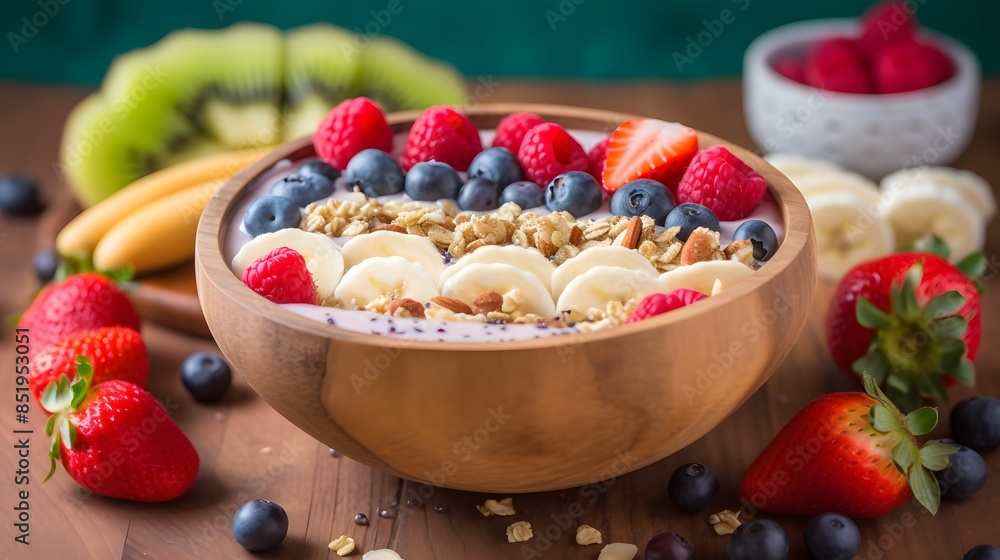 Colorful Acai Smoothie Bowl with Fresh Berries, Banana, and Coconut Toppings. Colorful Acai Smoothie Bowl with Fresh Berries, Banana, and Coconut Toppings.