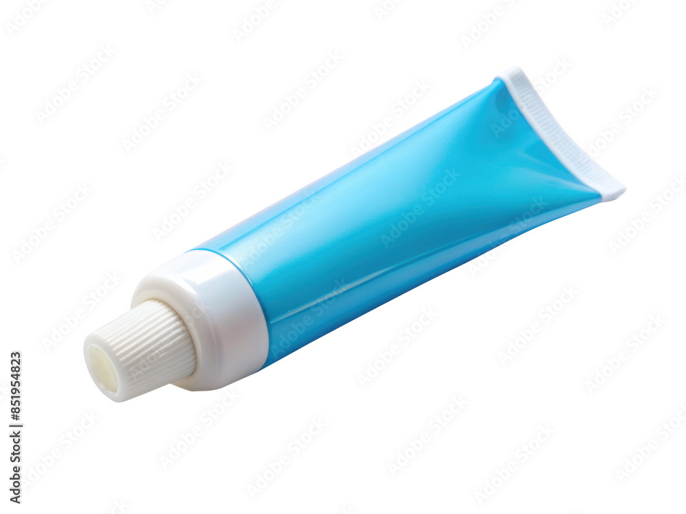 Blue Cream Tube With Cap Isolated Against A White Background. The Tube Is Sealed And Used For Various Cosmetic Products. Isolated on transparent background, png. Blue Cream Tube With Cap Isolated Against A White Background. The Tube Is Sealed And Used For Various Cosmetic Products. Isolated on transparent background, png.