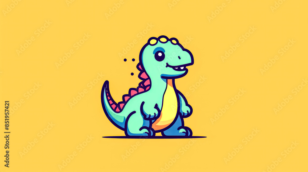 A cartoon dinosaur is sitting on a yellow background. A cartoon dinosaur is sitting on a yellow background.