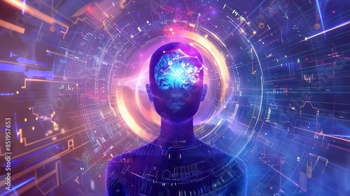 A futuristic visualization of a persons aura, depicted through advanced biofeedback technology