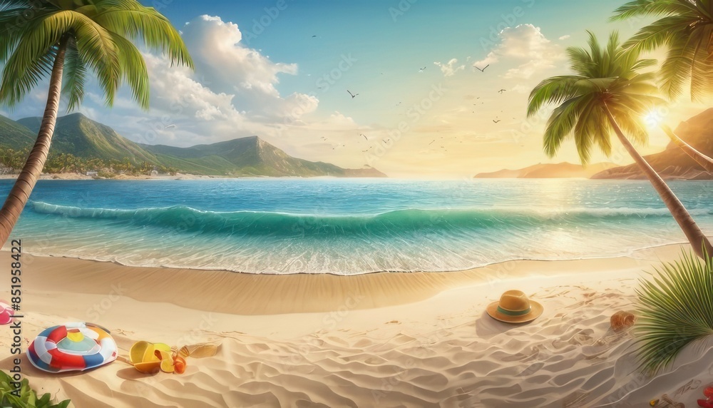 Obraz premium happy summer beach vector background