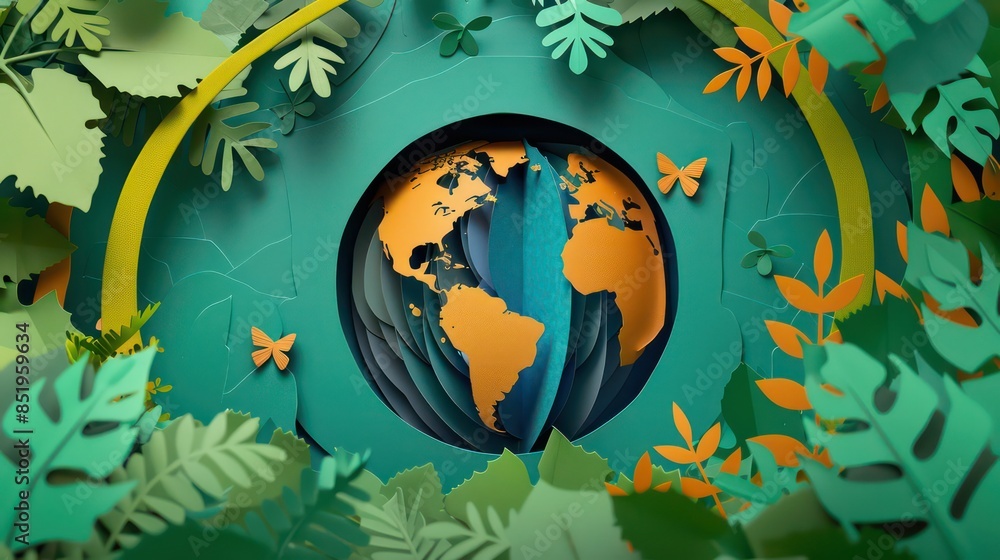 Naklejka premium World environment and earth day concept ,paper cut , paper collage style with digital craft
