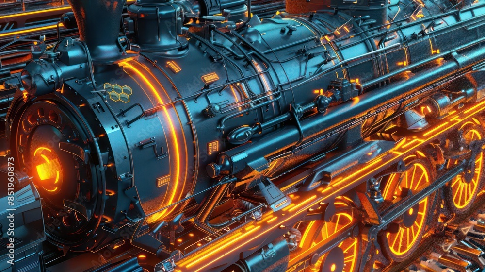 Fototapeta premium An abstract digital representation of a hightech train s engine components in vivid detail