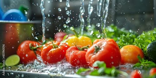 Cleaning Vegetables by Rinsing Under Running Water. Concept Vegetable Preparation, Hygienic Cooking, Healthy Eating, Fresh Produce, Sustainable Living