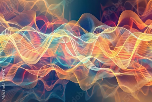 An abstract digital representation of a calm brainwave pattern, enhanced by hightech meditation aids photo