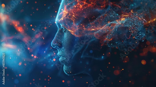 An abstract hightech image of a person s mind connected to a digital mindfulness app, promoting mental clarity photo