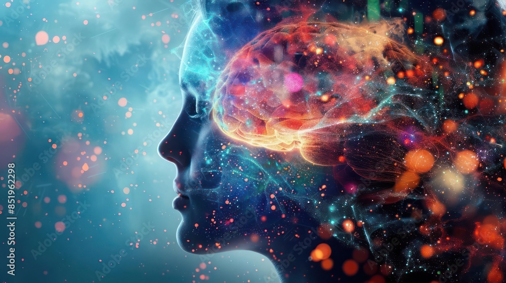 An abstract hightech image of a person s mind connected to a digital mindfulness app, promoting mental clarity An abstract hightech image of a person s mind connected to a digital mindfulness app, promoting mental clarity
