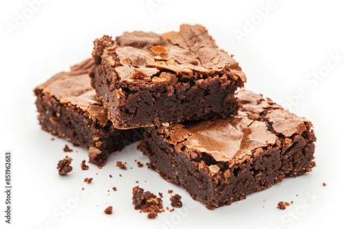 Brownies White Background - Delicious Chocolate Dessert Freshly Baked homemade Sweet