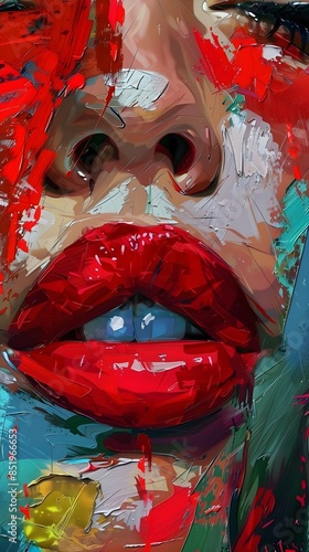 painting of a woman with a red lipstick , expressive beautiful painting, beautiful art uhd 4 k, digital painting art, art of alessandro pautasso, digital art painting, beautiful digital artwork, detai photo