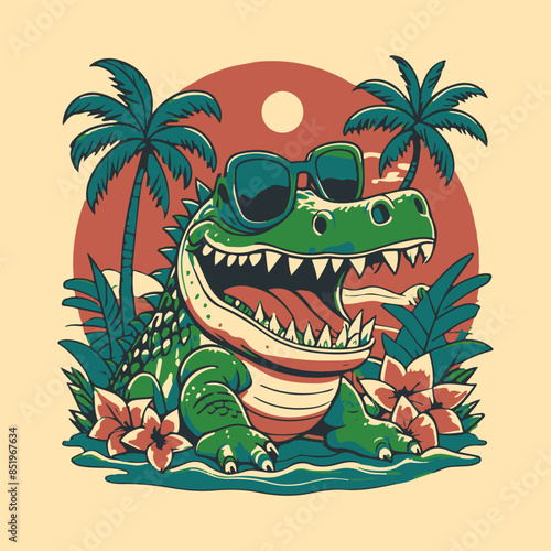 Typography t shirt design with crocodile image