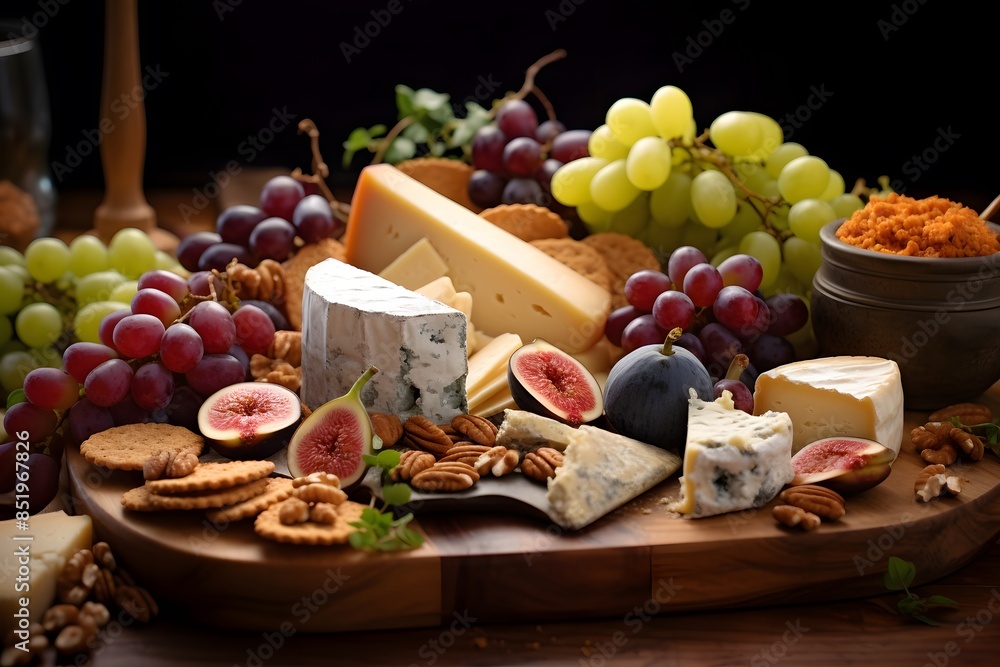 Elegant cheese platter with assorted fruits, nuts, and crackers. Elegant cheese platter with assorted fruits, nuts, and crackers.