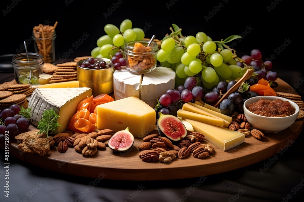 Elegant cheese platter with assorted fruits, nuts, and crackers. Elegant cheese platter with assorted fruits, nuts, and crackers.